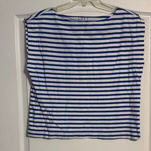 LOFT Blue and White Striped Muscle Tee